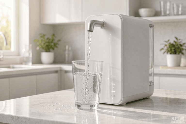 Clean drinking water poured from a modern water generator appliance